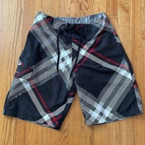 Misty Surf Men Black Red White Plaid Swim Swimsuit Board Surf Trunk Shorts Sz S